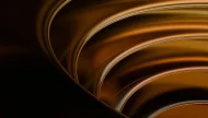 An elegant abstract background featuring layers of smooth, concentric curves in warm, metallic bronze and gold tones, flowing into a dark, shadowy space.